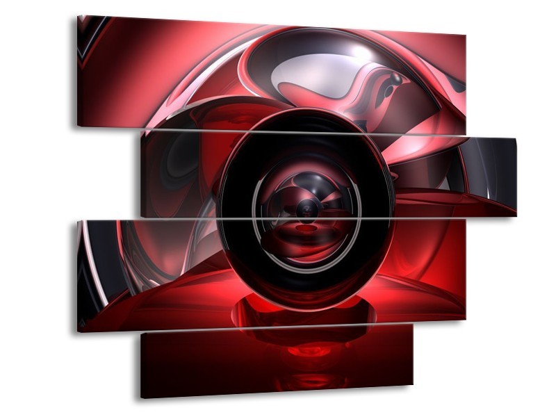 Canvas schilderij Abstract | Rood, Zwart, Wit | 115x85cm 4Luik