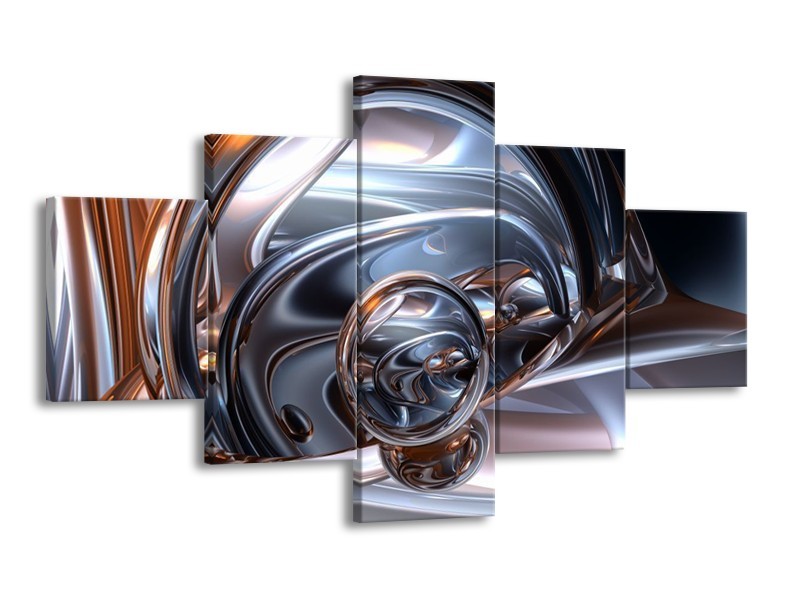 Glas schilderij Abstract | Zilver, Zwart, Wit | 125x70cm 5Luik