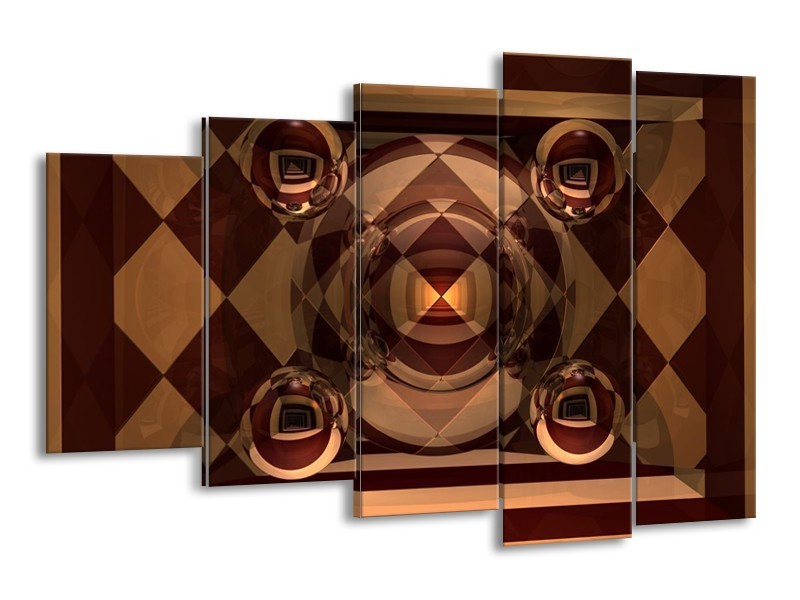 Glas schilderij Abstract | Bruin, Geel | 150x100cm 5Luik