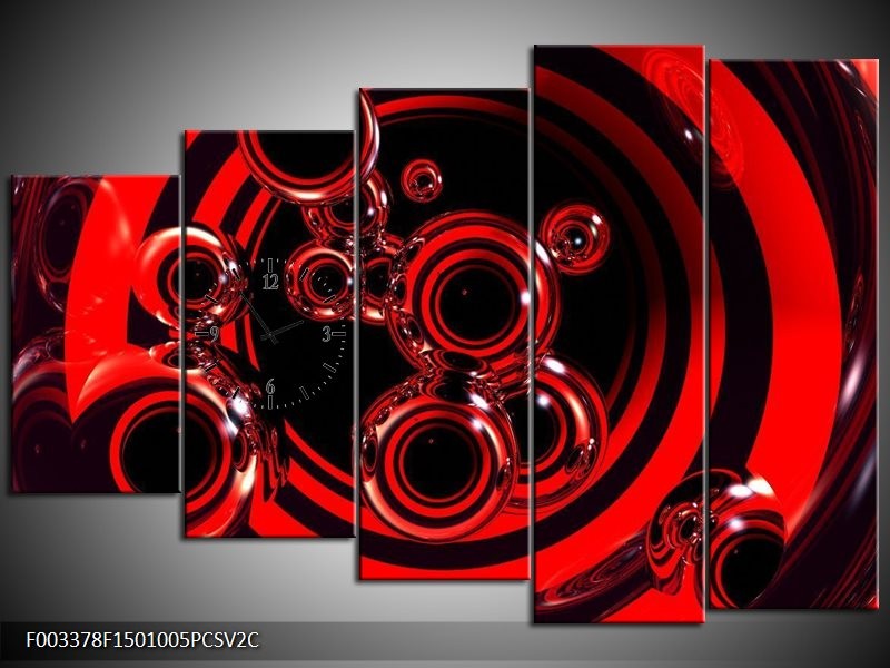 Klok schilderij Abstract | Rood, Zwart | 150x100cm 5Luik