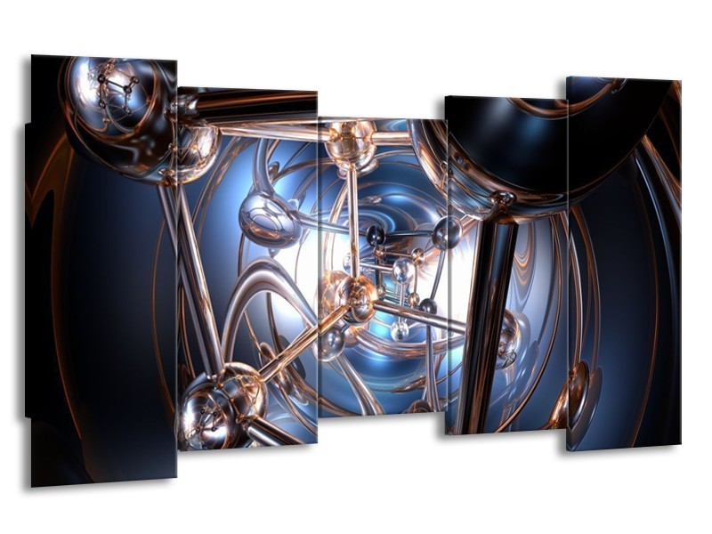 Glas schilderij Abstract | Blauw, Grijs, Wit | 150x80cm 5Luik