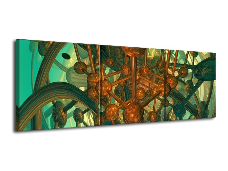 Canvas schilderij Abstract | Groen, Bruin | 120x40cm 3Luik