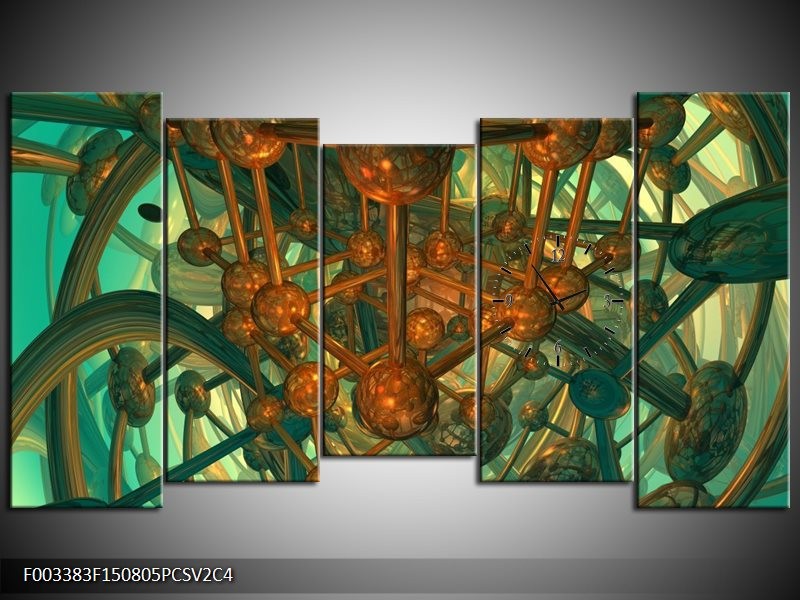 Klok schilderij Abstract | Groen, Bruin | 150x80cm 5Luik