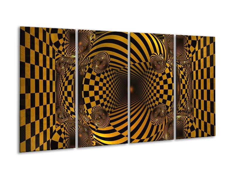 Glas schilderij Abstract | Geel, Zwart | 160x80cm 4Luik