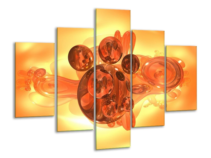 Glas schilderij Abstract | Geel, Goud, Zwart | 100x70cm 5Luik