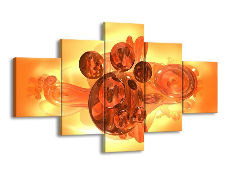 Canvas schilderij Abstract | Geel, Goud, Zwart | 125x70cm 5Luik