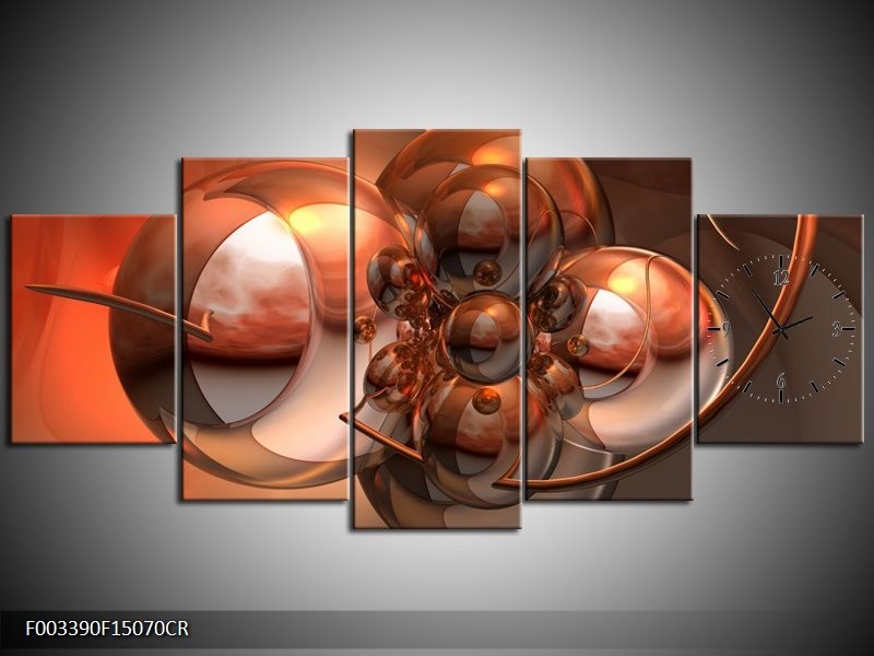 Klok schilderij Abstract | Bruin, Goud | 150x70cm 5Luik
