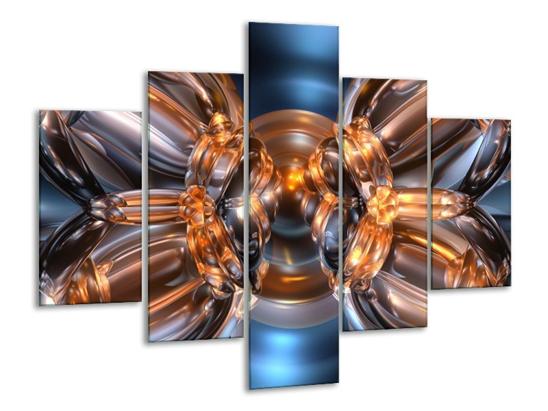 Glas schilderij Abstract | Bruin, Goud, Blauw | 100x70cm 5Luik
