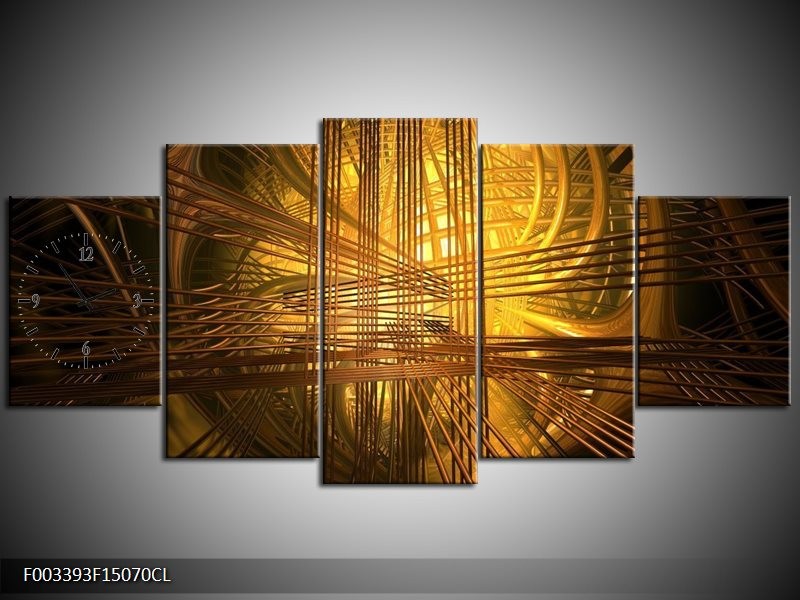 Klok schilderij Abstract | Bruin, Goud | 150x70cm 5Luik
