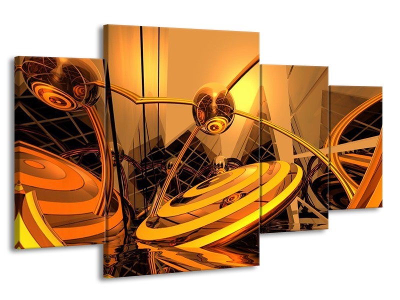 Canvas schilderij Abstract | Bruin, Goud, Geel | 160x90cm 4Luik