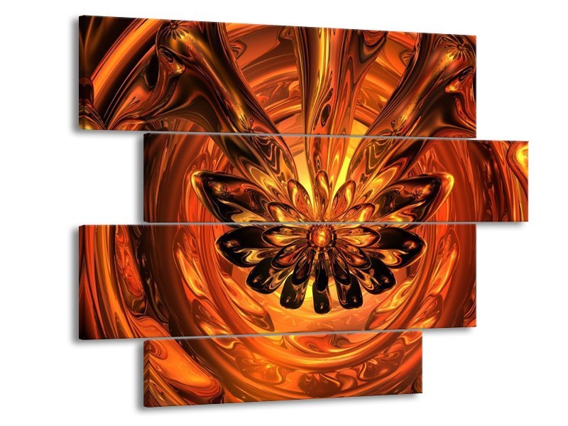 Canvas schilderij Abstract | Goud, Geel, Bruin | 115x85cm 4Luik