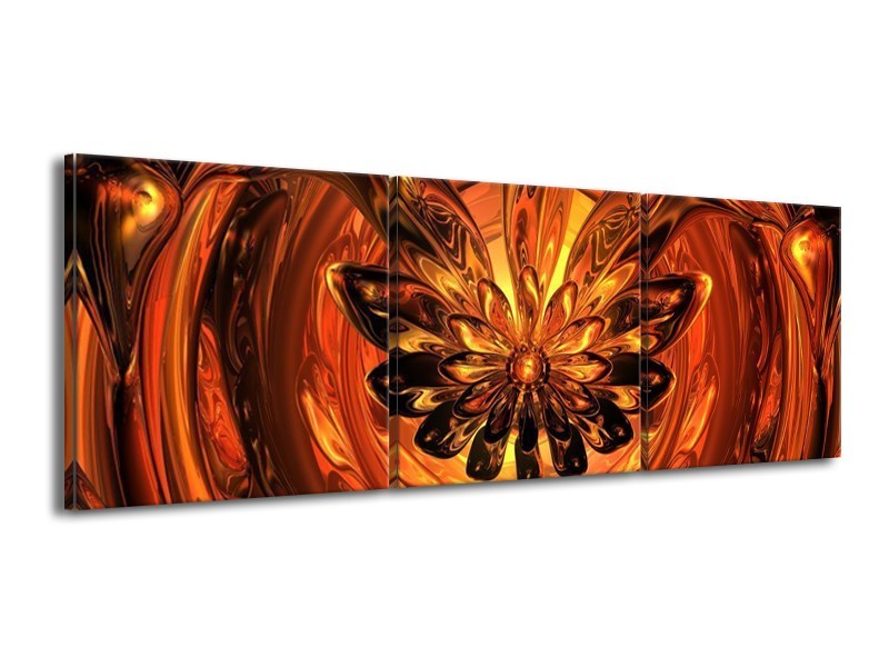 Glas schilderij Abstract | Goud, Geel, Bruin | 150x50cm 3Luik