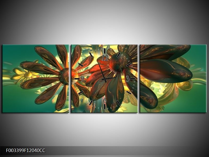 Klok schilderij Bloem | Groen, Geel, Rood | 120x40cm 3Luik