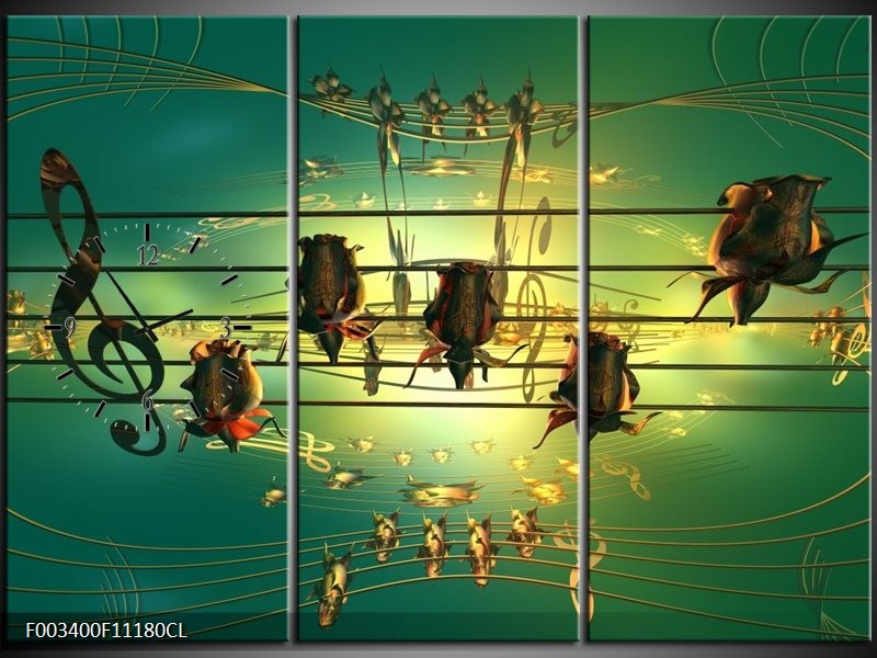 Klok schilderij Muziek | Blauw, Zwart, Geel | 111x80cm 3Luik