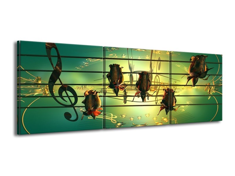Glas schilderij Muziek | Blauw, Zwart, Geel | 150x50cm 3Luik
