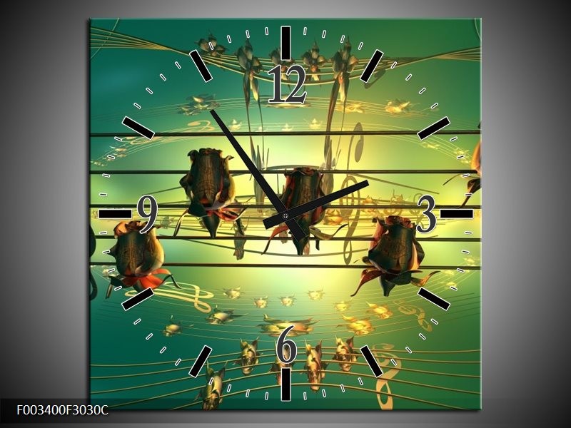 Klok schilderij Muziek | Blauw, Zwart, Geel | 30x30cm 1Luik