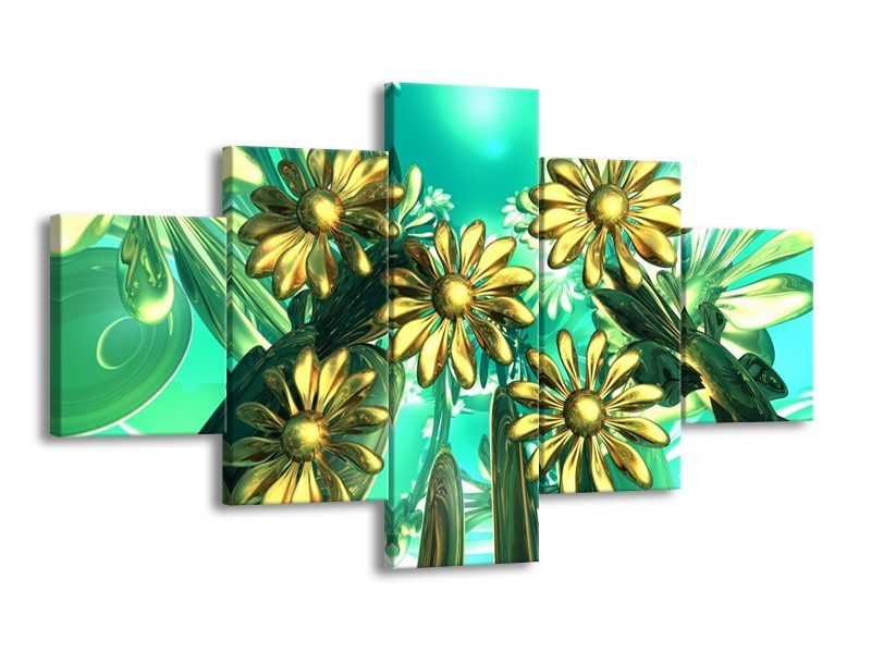 Canvas schilderij Bloem | Blauw, Geel, Wit | 125x70cm 5Luik