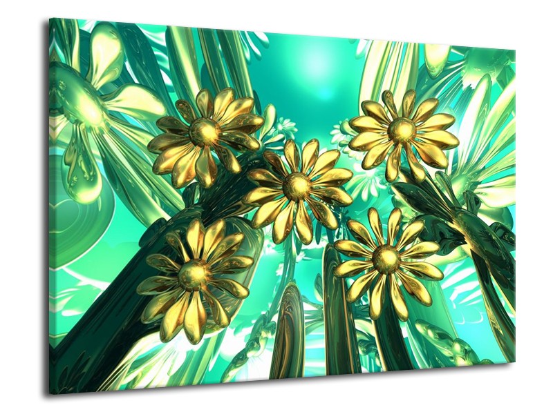 Glas schilderij Bloem | Blauw, Geel, Wit | 70x50cm 1Luik