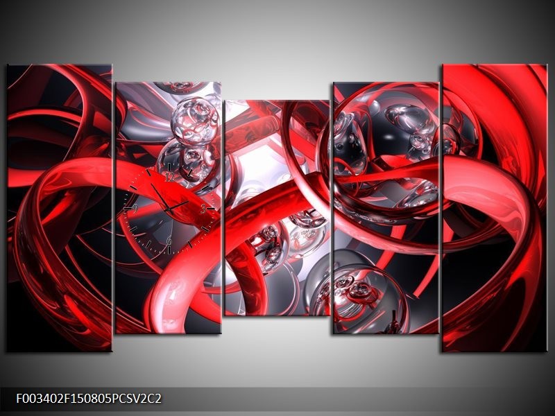 Klok schilderij Abstract | Rood, Zwart, Wit | 150x80cm 5Luik