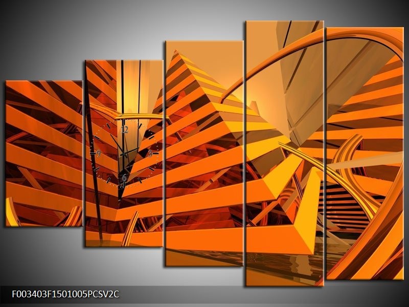 Klok schilderij Abstract | Geel, Oranje, Bruin | 150x100cm 5Luik