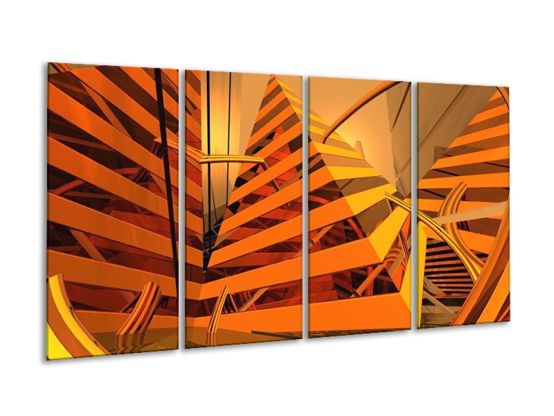 Glas schilderij Abstract | Geel, Oranje, Bruin | 160x80cm 4Luik