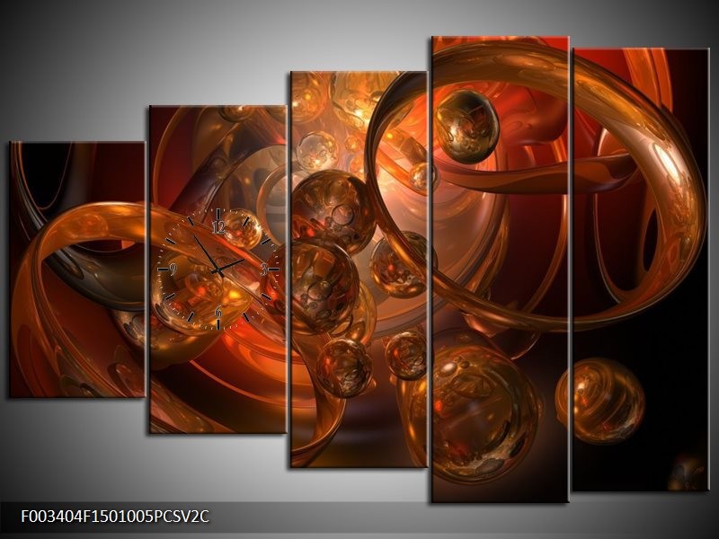 Klok schilderij Abstract | Geel, Oranje, Bruin | 150x100cm 5Luik