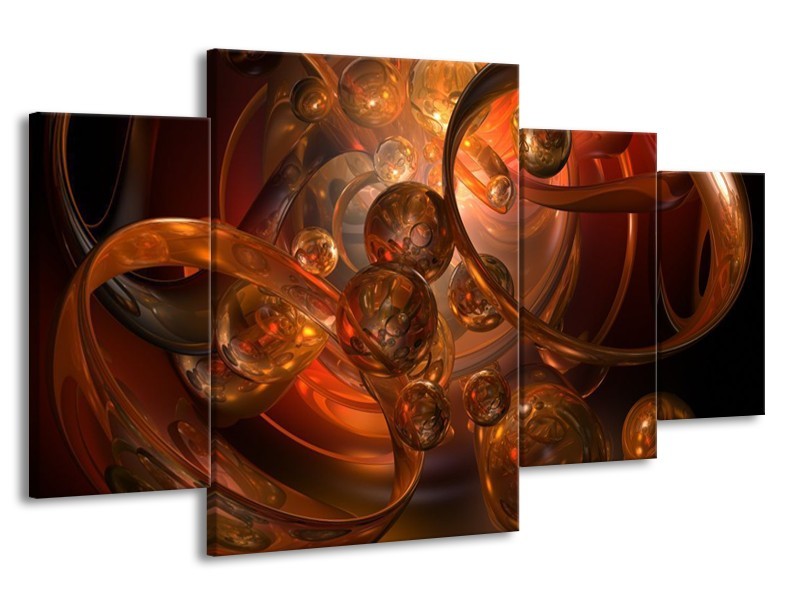 Canvas schilderij Abstract | Geel, Oranje, Bruin | 160x90cm 4Luik