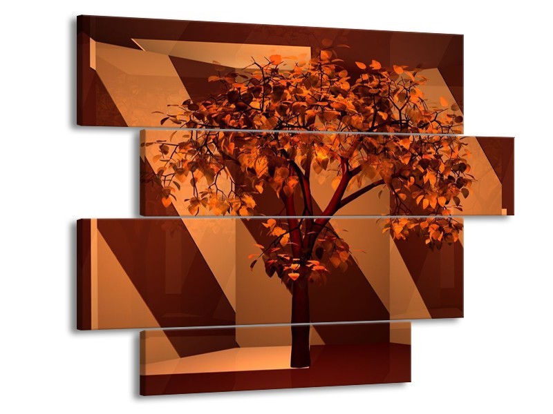 Glas schilderij Boom | Bruin, Rood | 115x85cm 4Luik