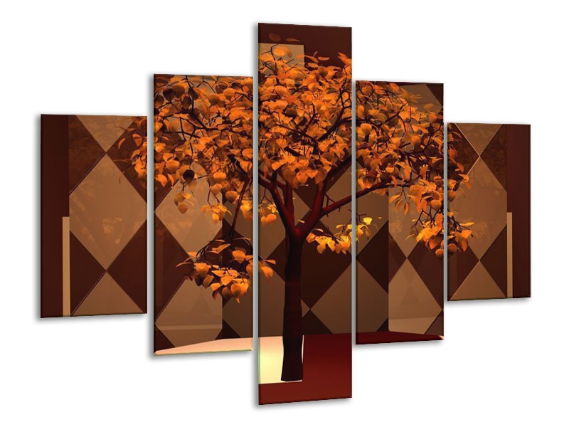 Glas schilderij Boom | Bruin, Rood | 100x70cm 5Luik