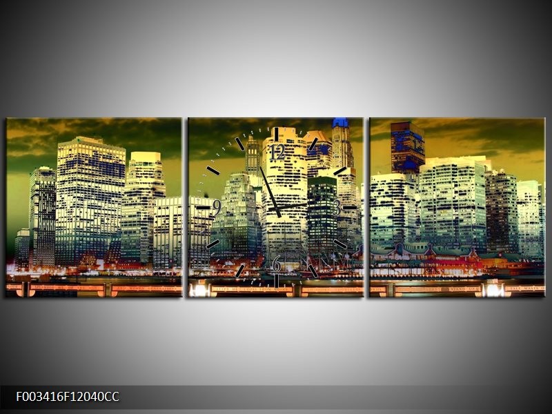 Klok schilderij Steden | Geel, Blauw, Groen | 120x40cm 3Luik