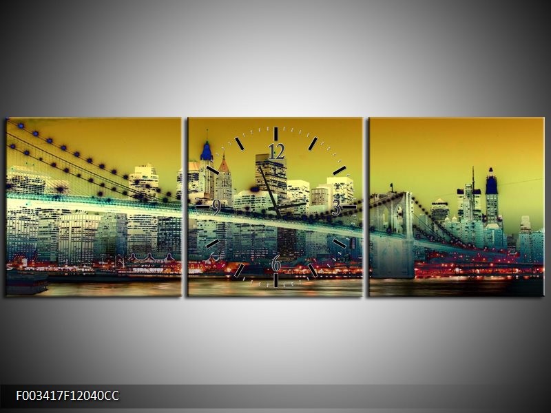 Klok schilderij Steden | Geel, Blauw, Groen | 120x40cm 3Luik