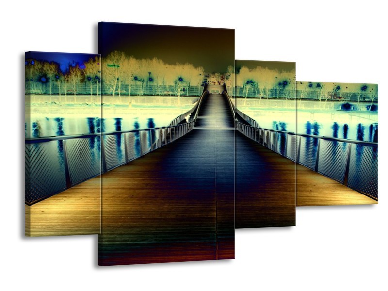 Glas schilderij Steden | Geel, Blauw, Groen | 120x75cm 4Luik