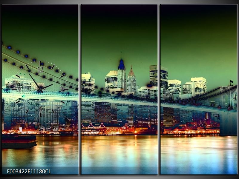 Klok schilderij Steden | Geel, Blauw, Rood | 111x80cm 3Luik