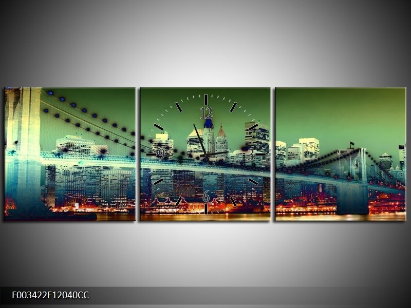 Klok schilderij Steden | Geel, Blauw, Rood | 120x40cm 3Luik