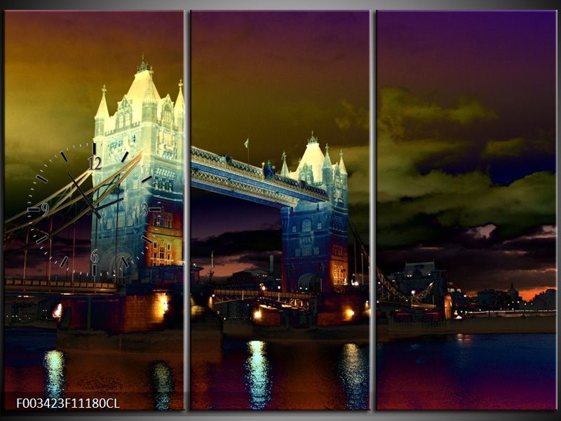 Klok schilderij Steden | Geel, Groen, Zwart | 111x80cm 3Luik