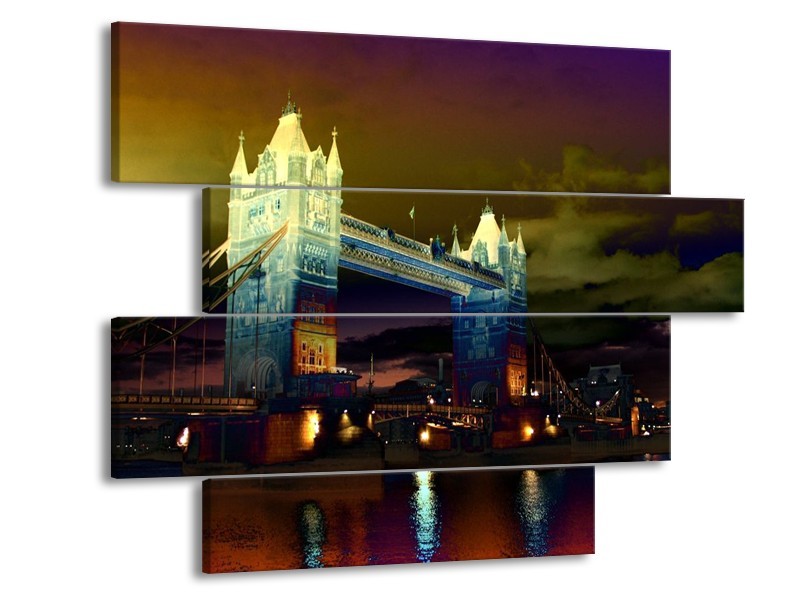 Glas schilderij Steden | Geel, Groen, Zwart | 115x85cm 4Luik