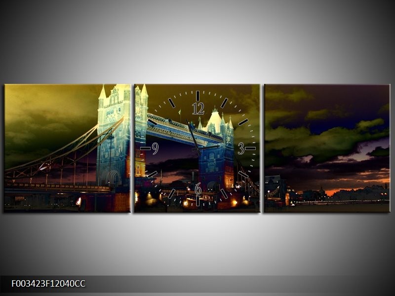 Klok schilderij Steden | Geel, Groen, Zwart | 120x40cm 3Luik