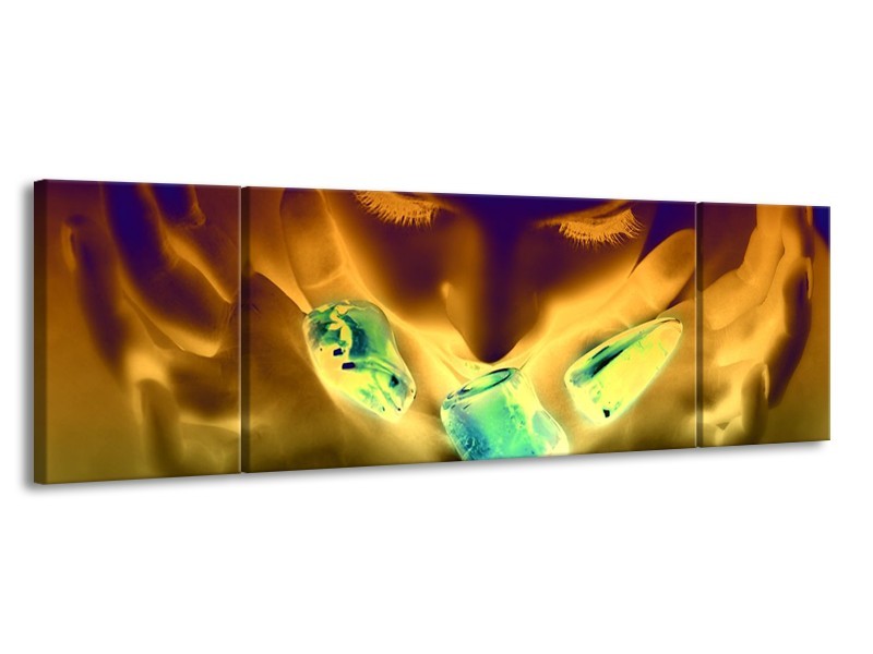 Canvas schilderij Gezicht | Groen, Geel, Blauw | 170x50cm 3Luik