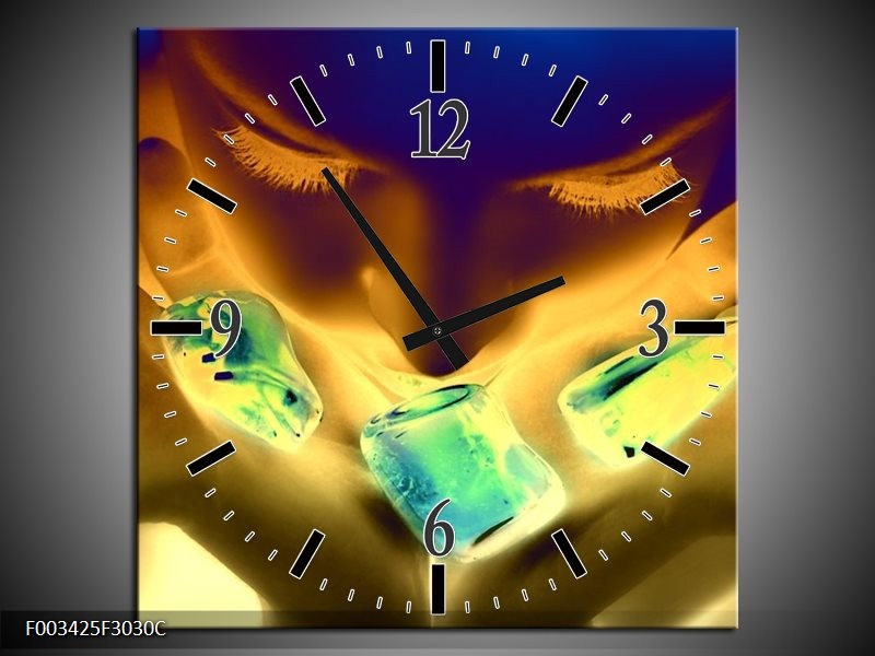 Klok schilderij Gezicht | Groen, Geel, Blauw | 30x30cm 1Luik