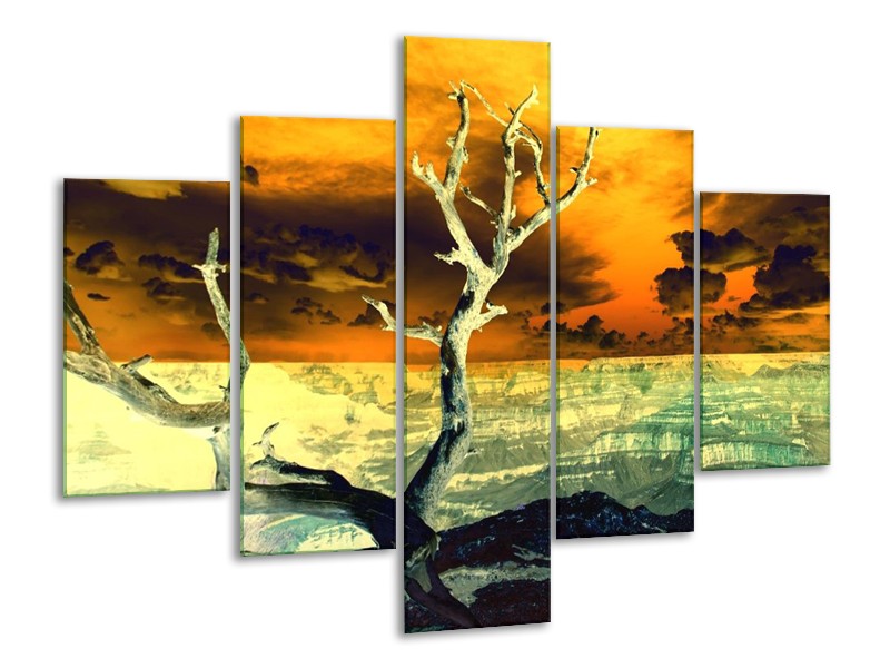 Canvas schilderij Natuur | Geel, Bruin, Wit | 100x70cm 5Luik
