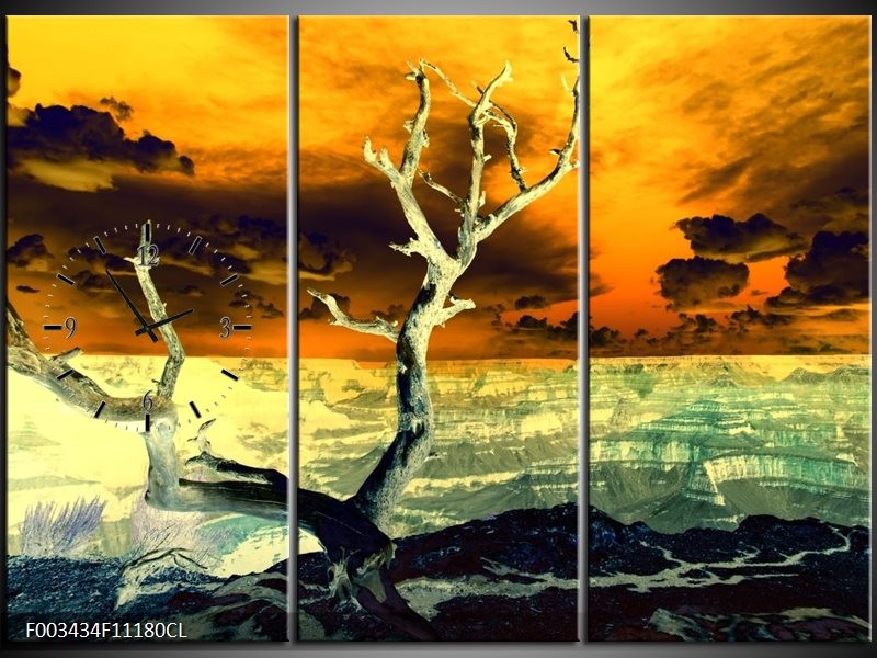 Klok schilderij Natuur | Geel, Bruin, Wit | 111x80cm 3Luik