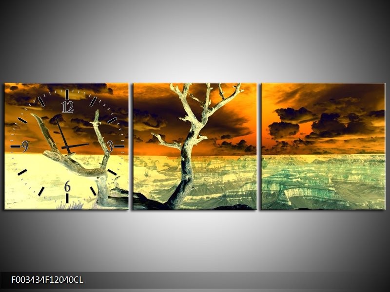 Klok schilderij Natuur | Geel, Bruin, Wit | 120x40cm 3Luik