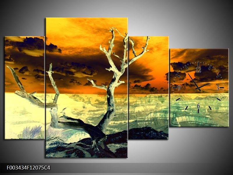 Klok schilderij Natuur | Geel, Bruin, Wit | 120x75cm 4Luik