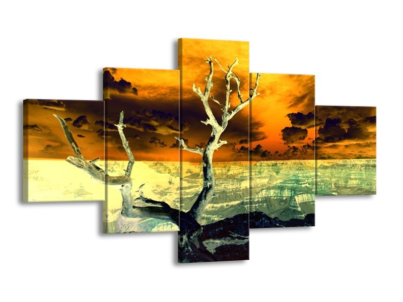 Canvas schilderij Natuur | Geel, Bruin, Wit | 125x70cm 5Luik