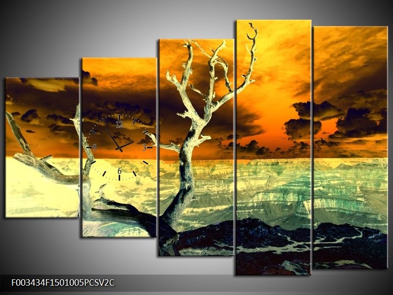 Klok schilderij Natuur | Geel, Bruin, Wit | 150x100cm 5Luik