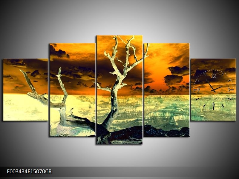 Klok schilderij Natuur | Geel, Bruin, Wit | 150x70cm 5Luik