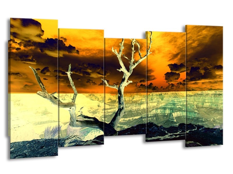 Canvas schilderij Natuur | Geel, Bruin, Wit | 150x80cm 5Luik