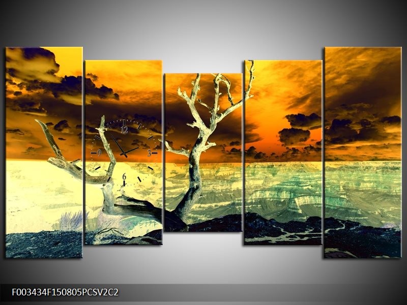 Klok schilderij Natuur | Geel, Bruin, Wit | 150x80cm 5Luik