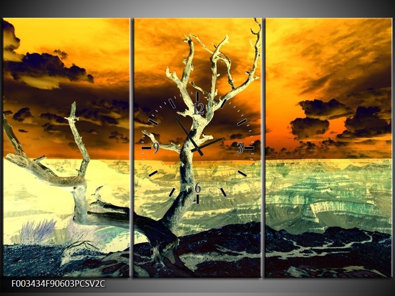 Klok schilderij Natuur | Geel, Bruin, Wit | 90x60cm 3Luik