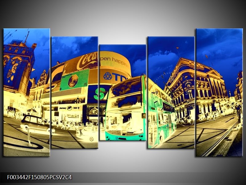 Klok schilderij Londen | Geel, Blauw, Groen | 150x80cm 5Luik